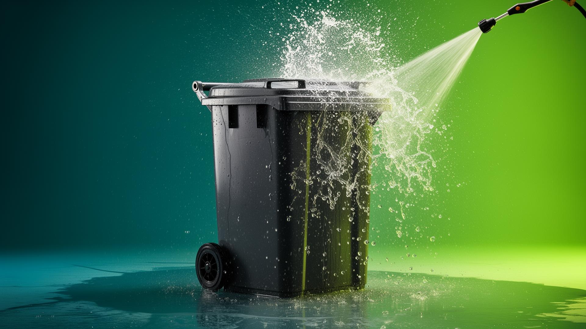 Wheelie bin being pressure washed clean